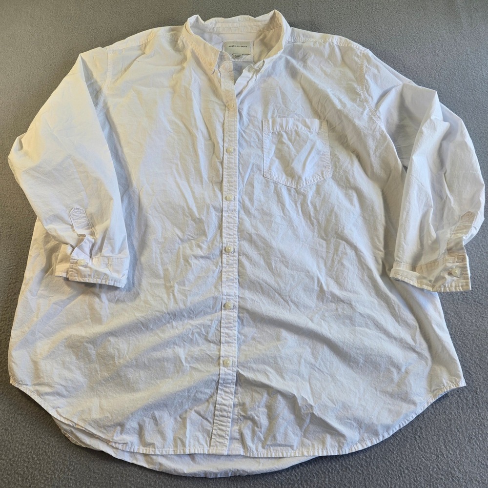 American Eagle Button Down Shirt Womens XL White Cotton Long Sleeve Relaxed Fit